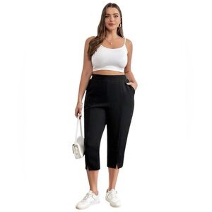 Essence plus size women’s casual loose cropped pants,Black pants size 0XL.